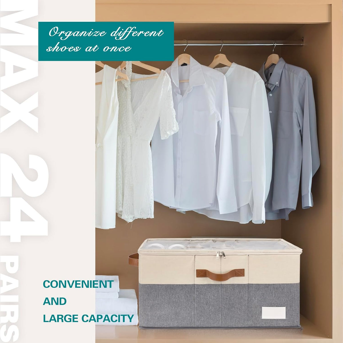 Shoe Organizer for Closet, Foldable Shoe Storage Bins with Clear Cover, Space Saving Shoes Holder