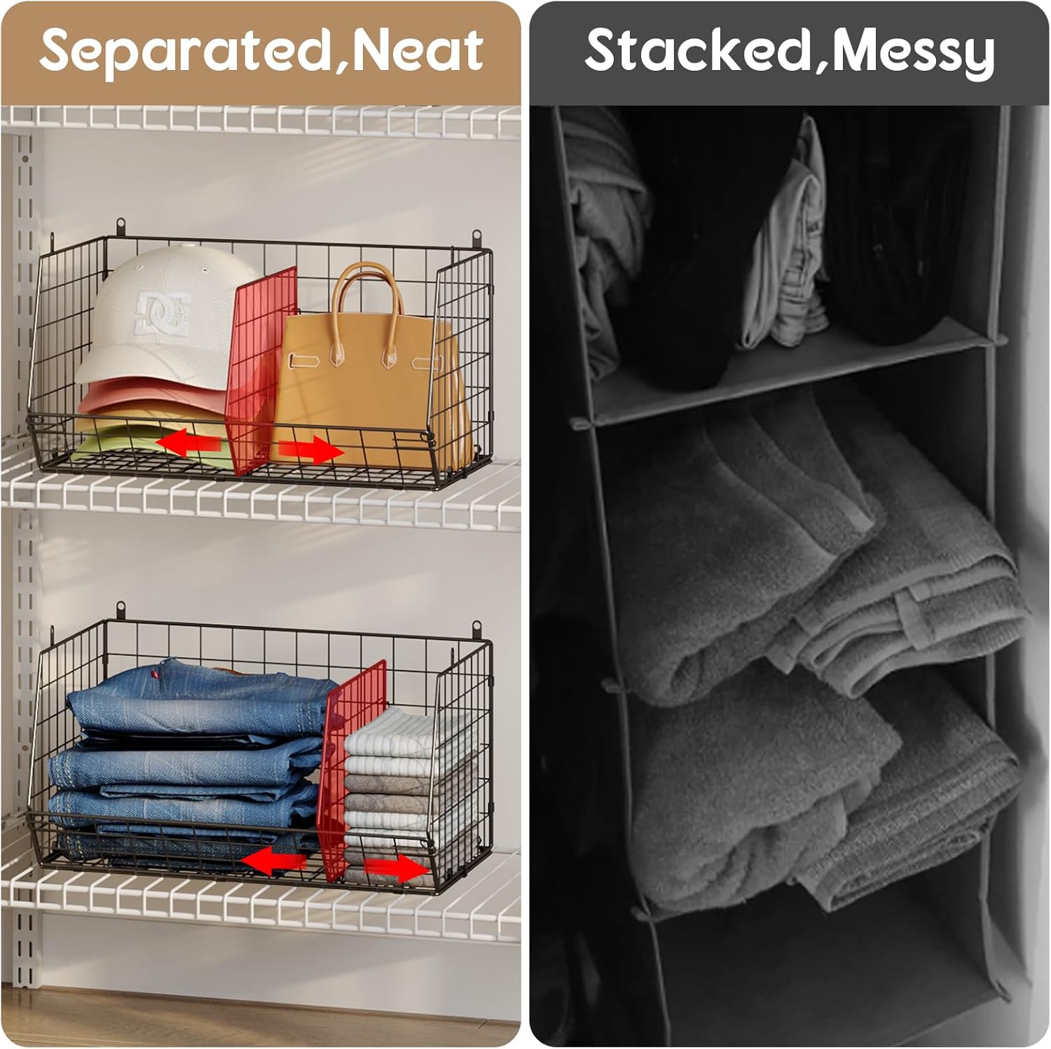 3 Tier Closet Hanging Shelves with Divider, Extra Large Closet Organizers and Storage, Clothes