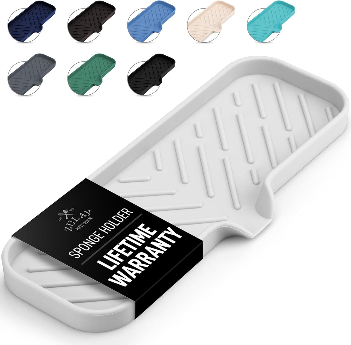 Zulay Large Silicone Sponge Holder (12x4) – Flexible Sink Organizer Tray for Kitchen & Bathroom