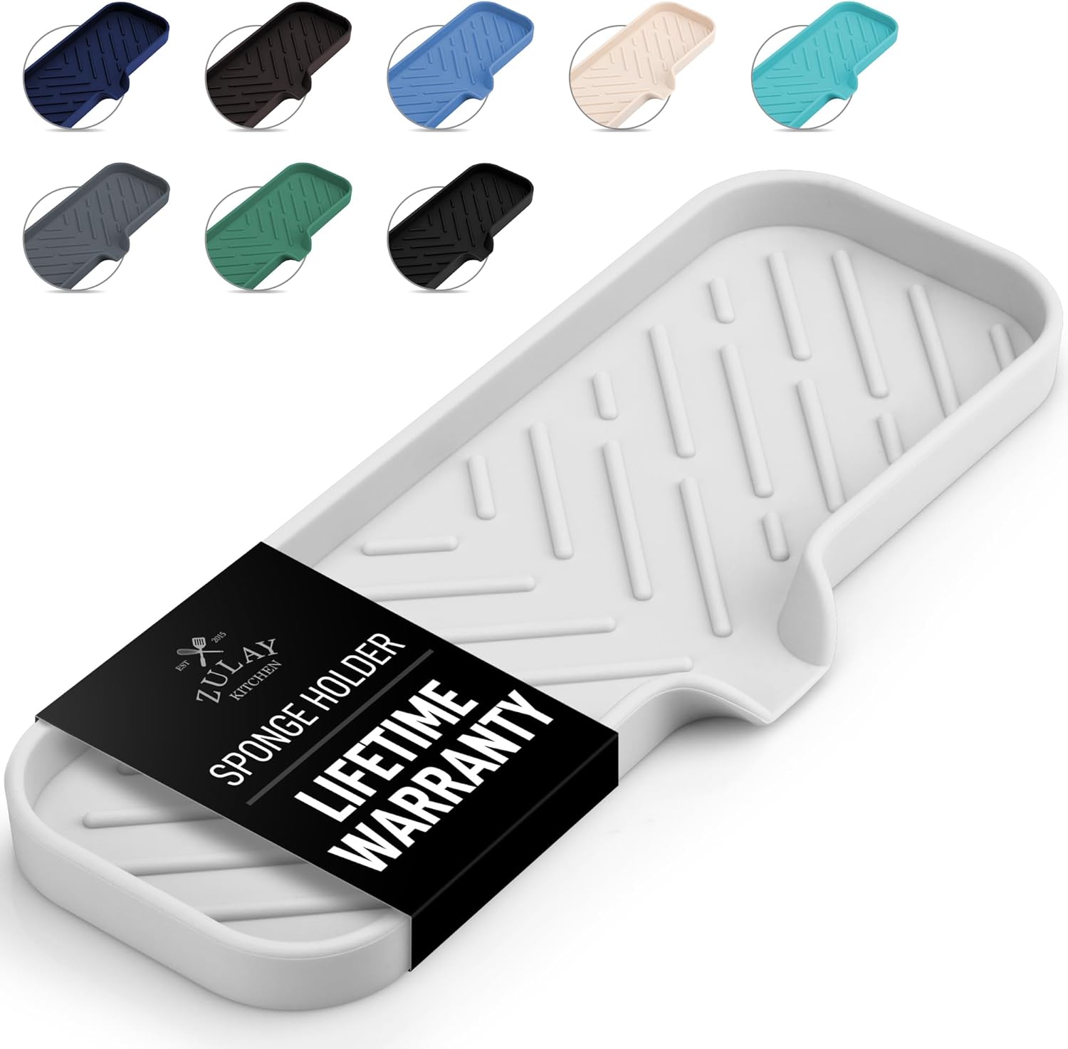 Zulay Large Silicone Sponge Holder (12x4) – Flexible Sink Organizer Tray for Kitchen & Bathroom