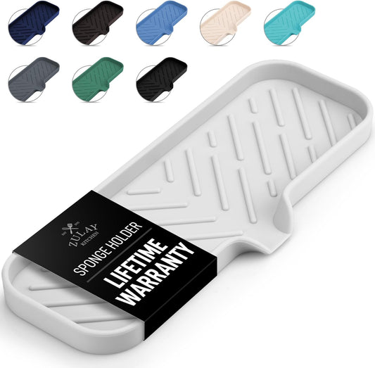 Zulay Large Silicone Sponge Holder (12x4) – Flexible Sink Organizer Tray for Kitchen & Bathroom