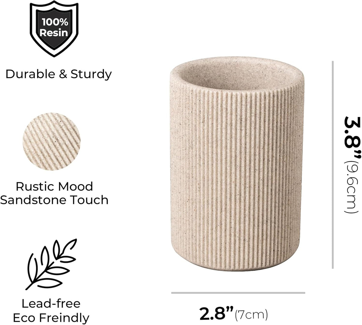 Small Sand Beige Toothbrush Holder for Bathroom Countertop, Modern Boho Farmhouse Style