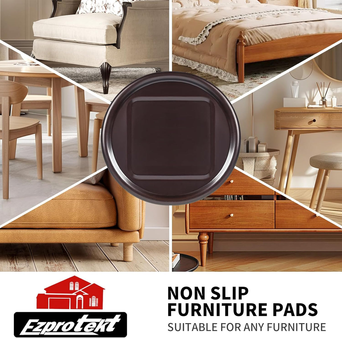 Ezprotekt 4 inch Round Non Slip Furniture Pads for Hardwood & Tile Floors, 16 Pcs Non Skid