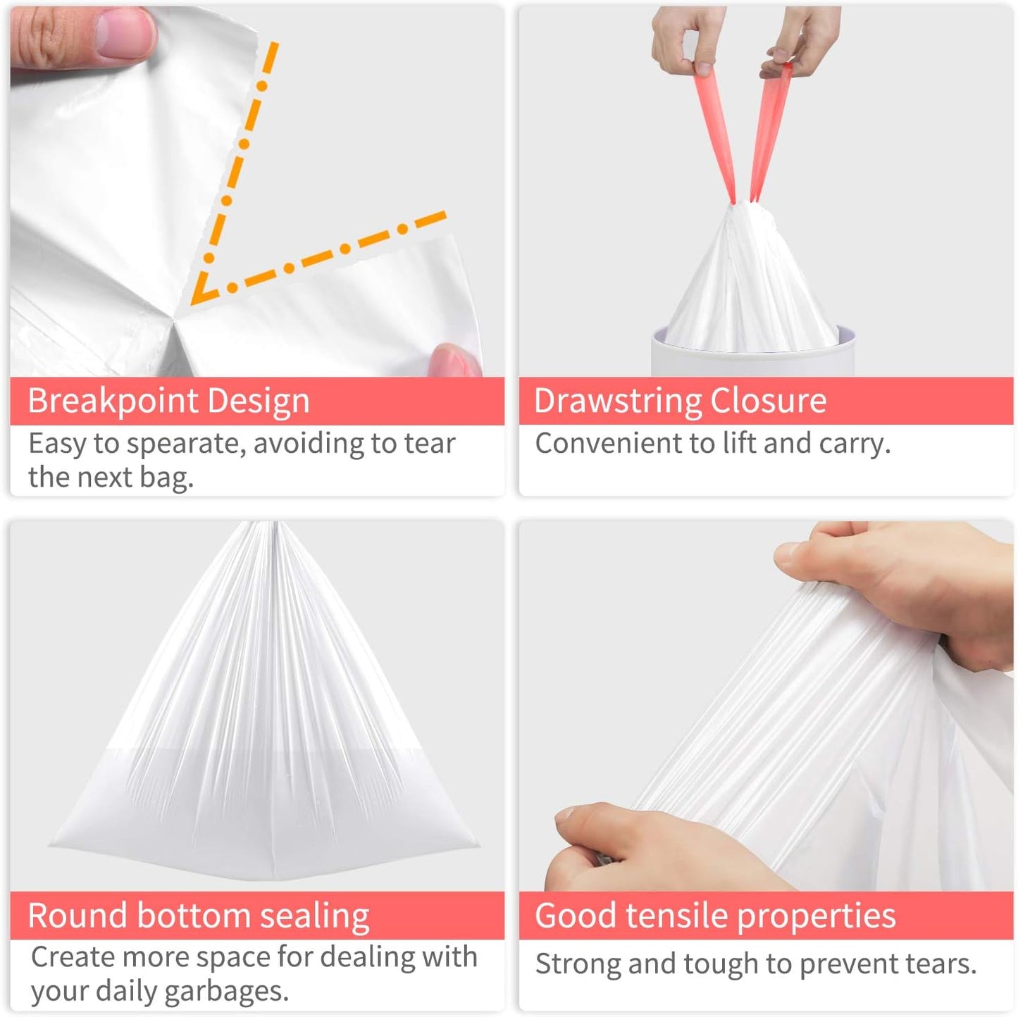 Small Trash Bags, KONE 192 Count 4 Gallon Drawstring Extra Thick Garbage Bags Wastebasket Bin