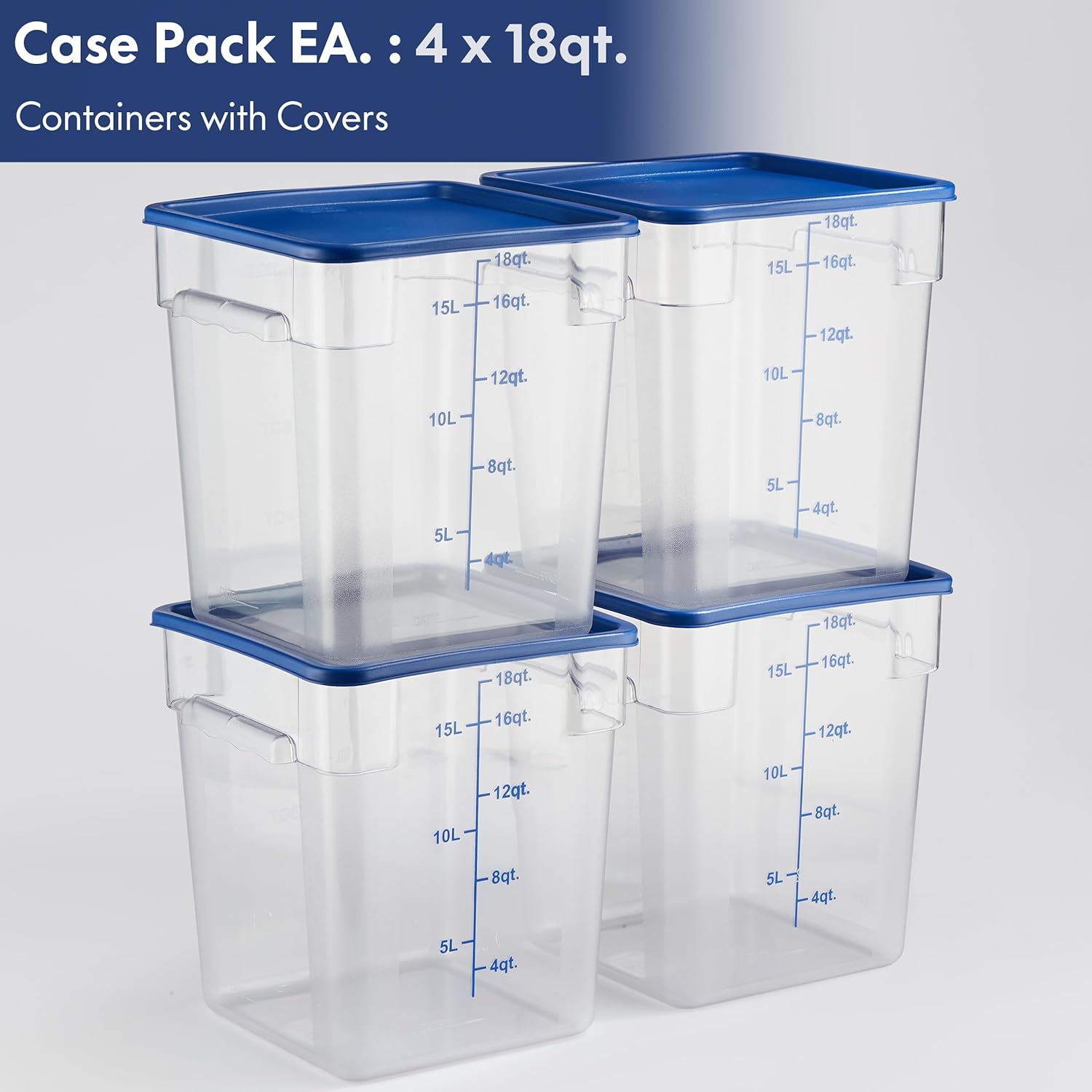 CURTA 4 Pack Food Storage Containers with Blue Lids - NSF Listed Commercial Grade in 18.0 Qt