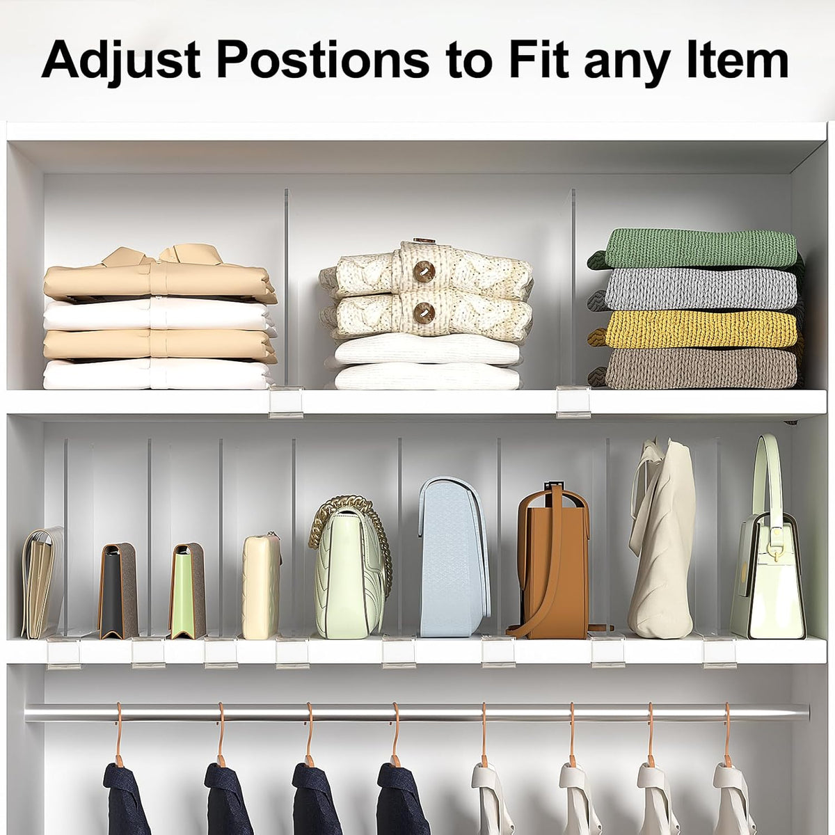 Shelf Dividers Purse Organizer for Closet: 12-Pack Acrylic Bag Storage Organizer for Handbags