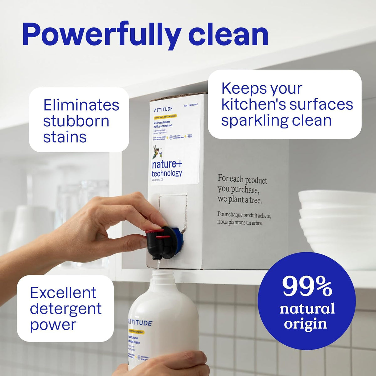ATTITUDE Kitchen Cleaner Spray Refill, EWG Verified, Powerful Degreaser, Cuts Grease & Grime