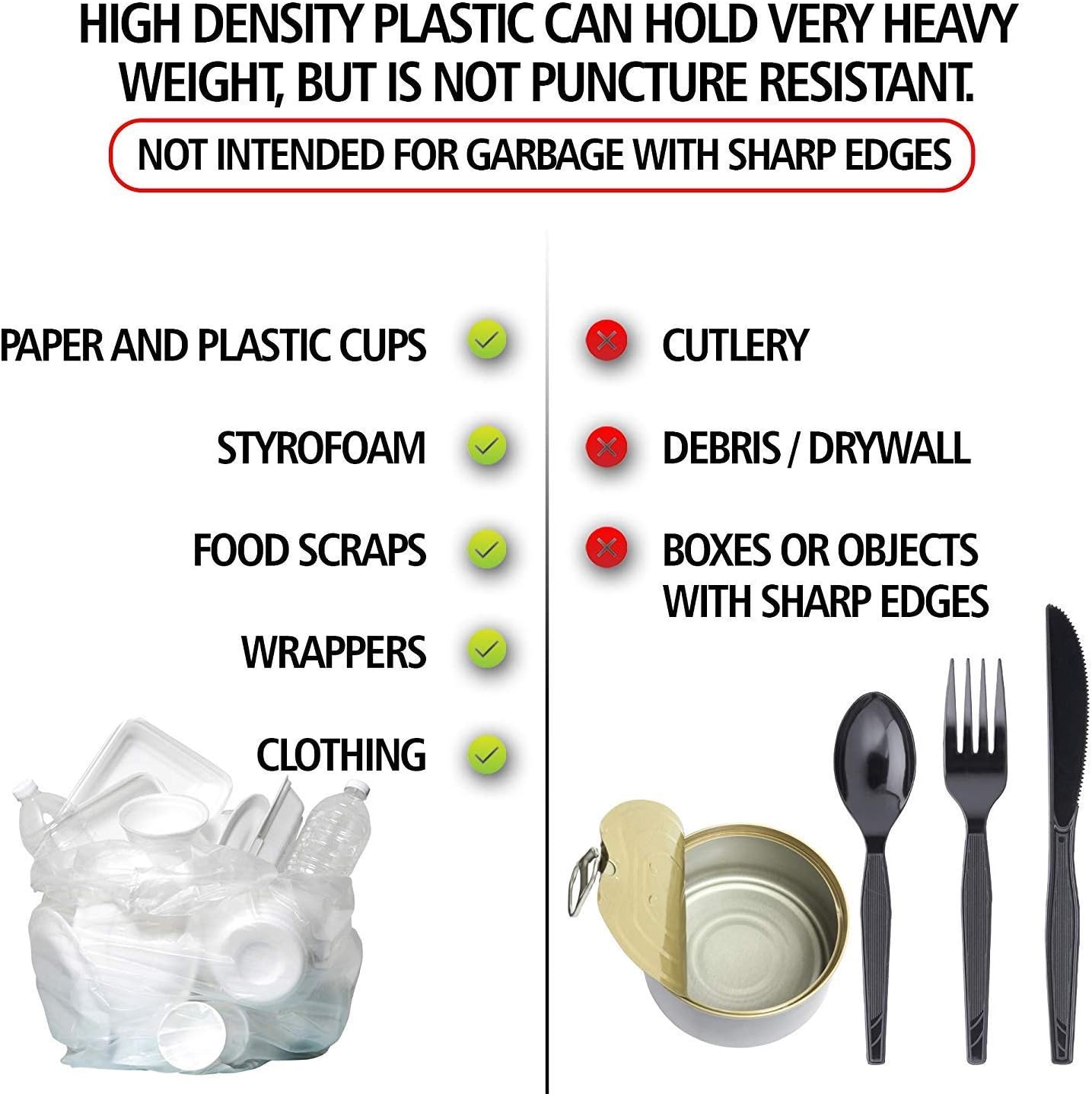 Aluf Plastics High Density Trash Bags, 12 Gallon, 1000 Count, 8 Micron (eq), 24" x 27", Clear, for