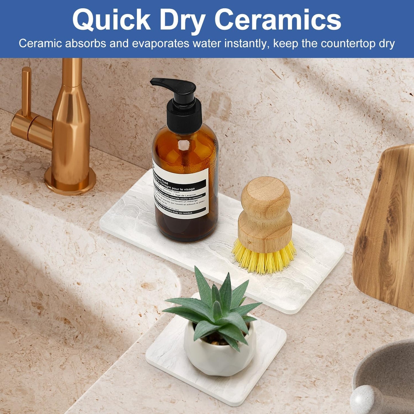 4 Pack Water Absorbing Stone Drying Tray for Bathroom Sink Trays Kitchen Counter Diatomite Stone