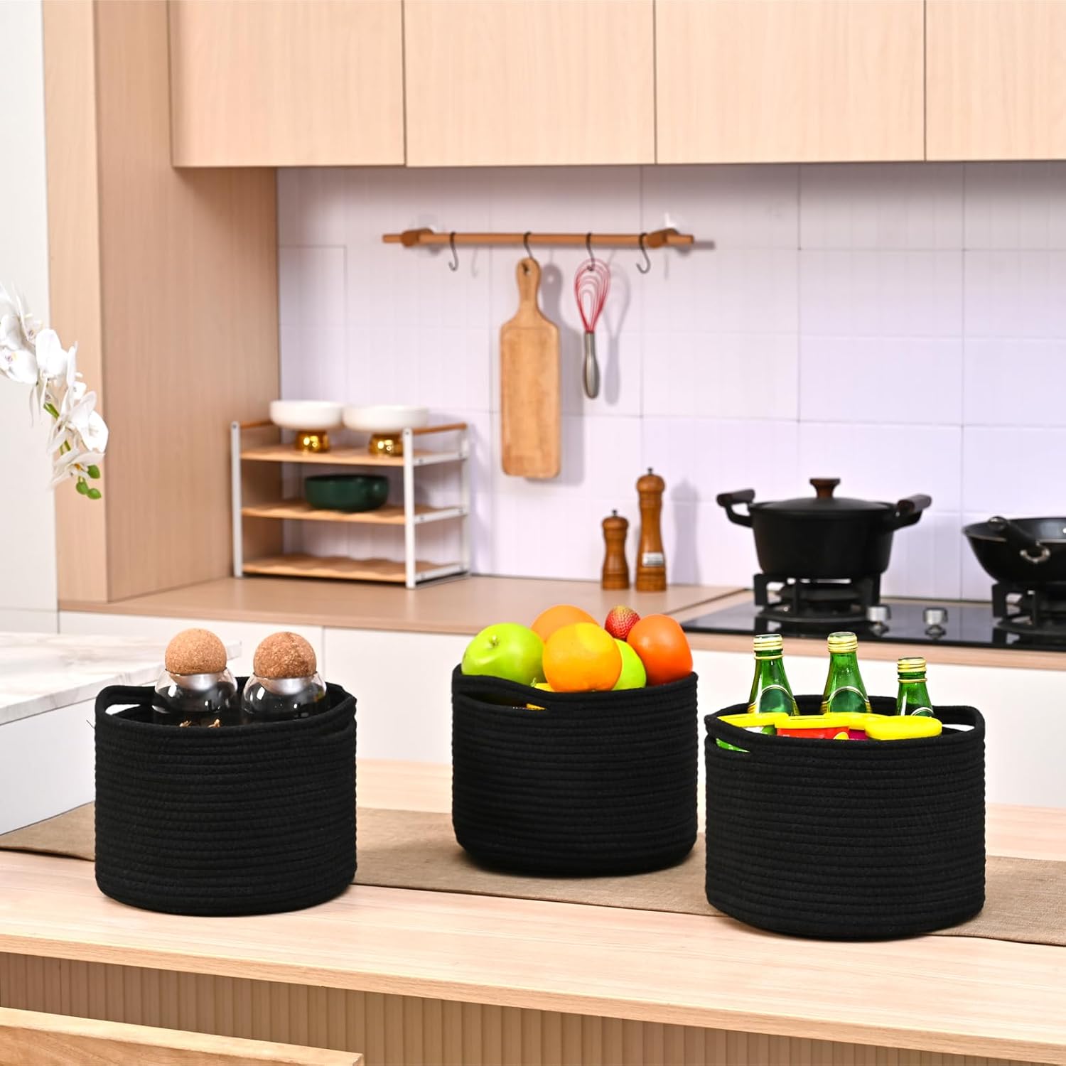 Small Black Baskets for Organizing, Storage Baskets for Shelves, Small Woven Basket for Storage