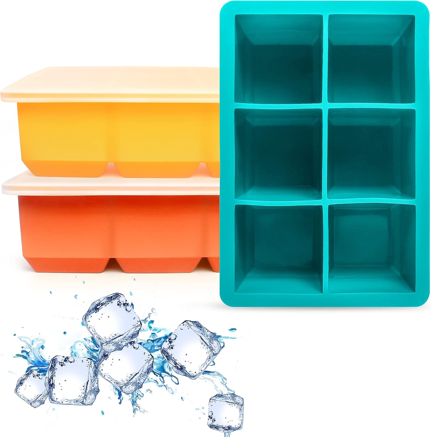 Silicone Ice Cube Trays 3 Pack - Large Size Silicone Ice Cube Molds with Leak Proof Removable Lid