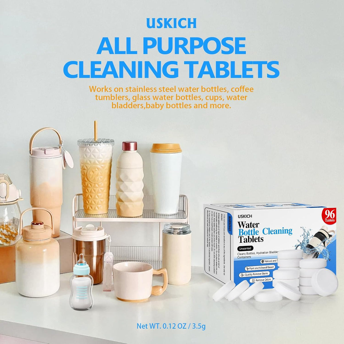 96Pack Water Bottle Cleaning Tablets, Bottle Bright Clean Stainless Steel, Thermos, Tumbler