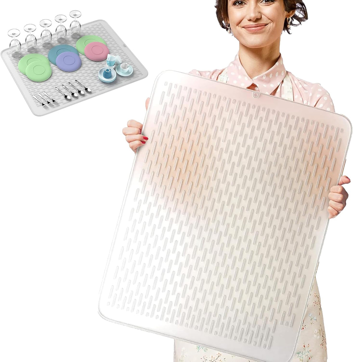 Extra Large (30 inch by 24 inch) heavy duty silicone dish drying mat for kitchen counters by