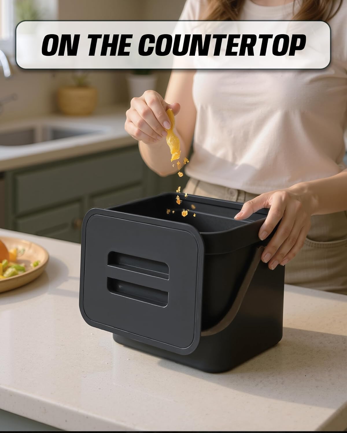 Countertop Compost Bin Kitchen, 1.8 Gallons Hanging Trash Can with Lid for Kitchen Cabinet Door