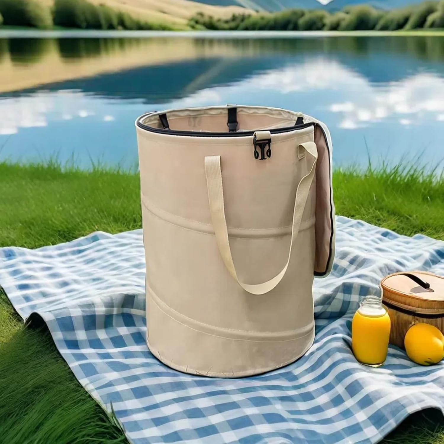 Collapsible Trash Can with Lid, Foldable Camping Trash Can, Outdoor Recycle Bin for Clothes and