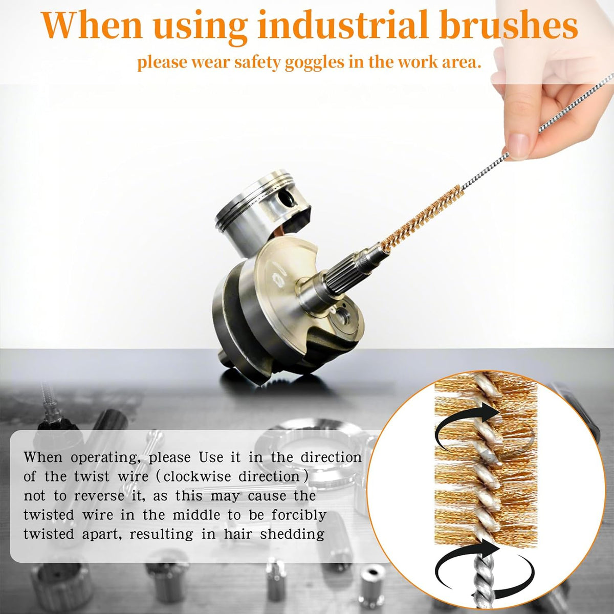 14-Pieces Brass Wire Brush Stainless Steel Tube Brush Set 12" Round Wire Brushes Kit Bore Brush
