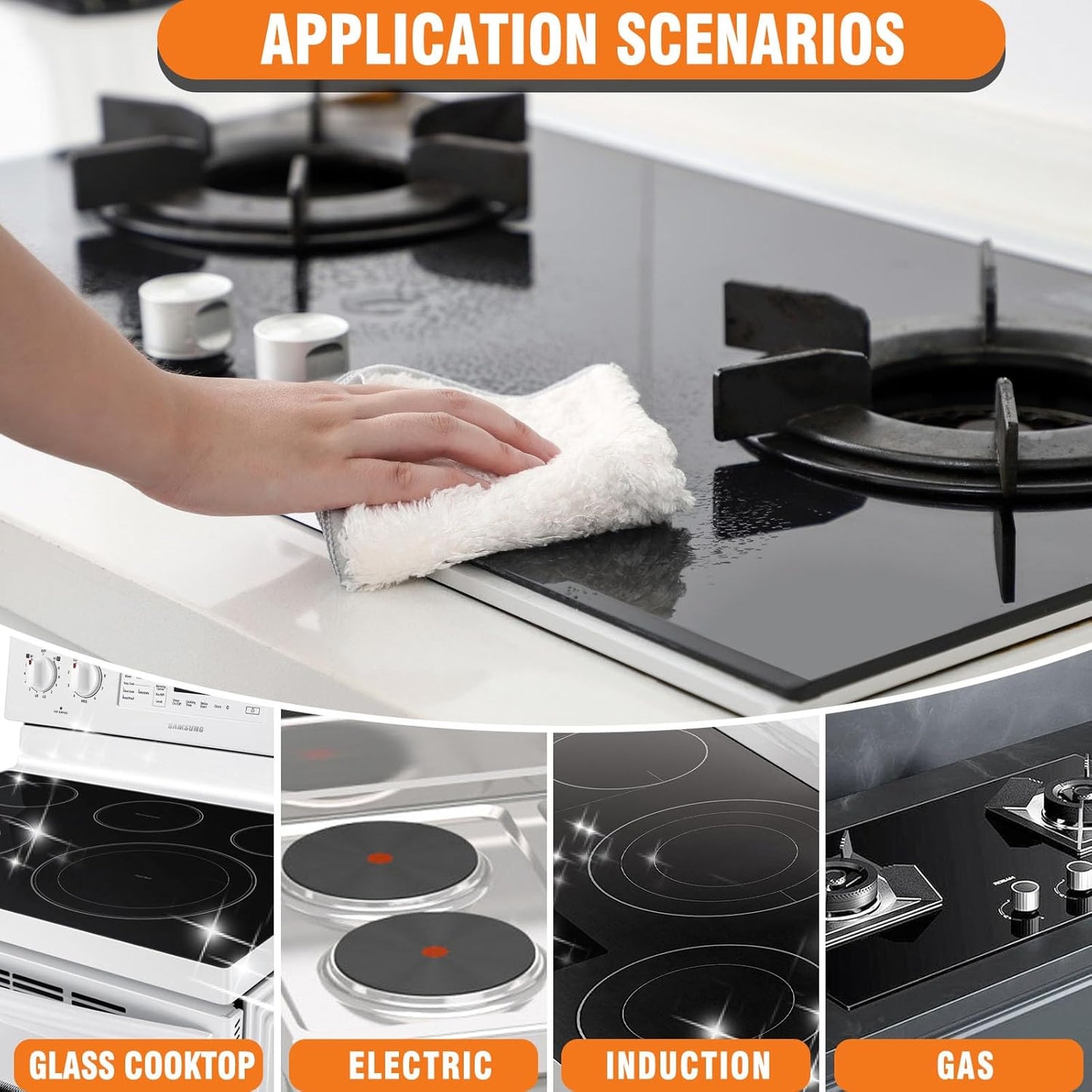 Glass Stove Top Cleaner Kit, 12 Oz Glass Cooktop Cleaner Non-Abrasive, Stove Oven Cleaner & Polish
