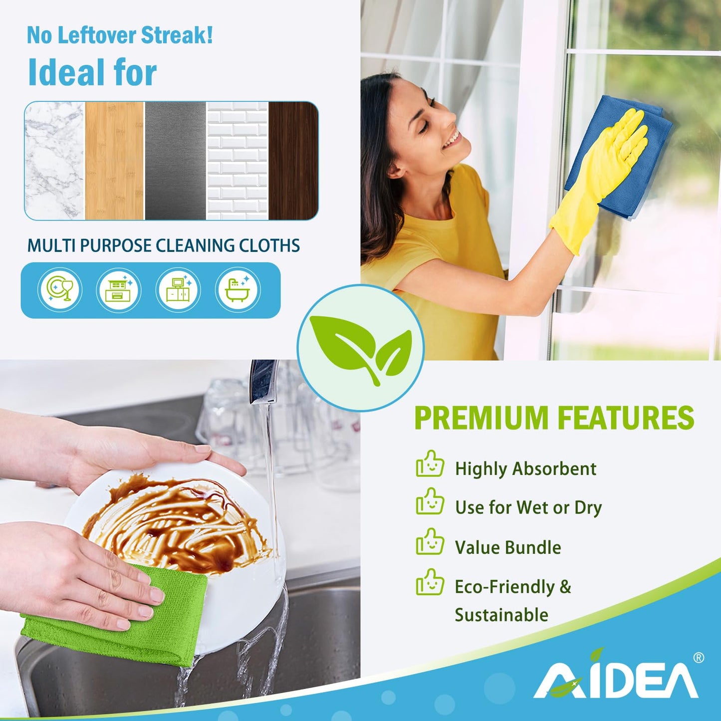 AIDEA Microfiber Cleaning Cloth, 20PK, Soft Absorbent Rags, Microfiber Towels for Cars, Kitchen