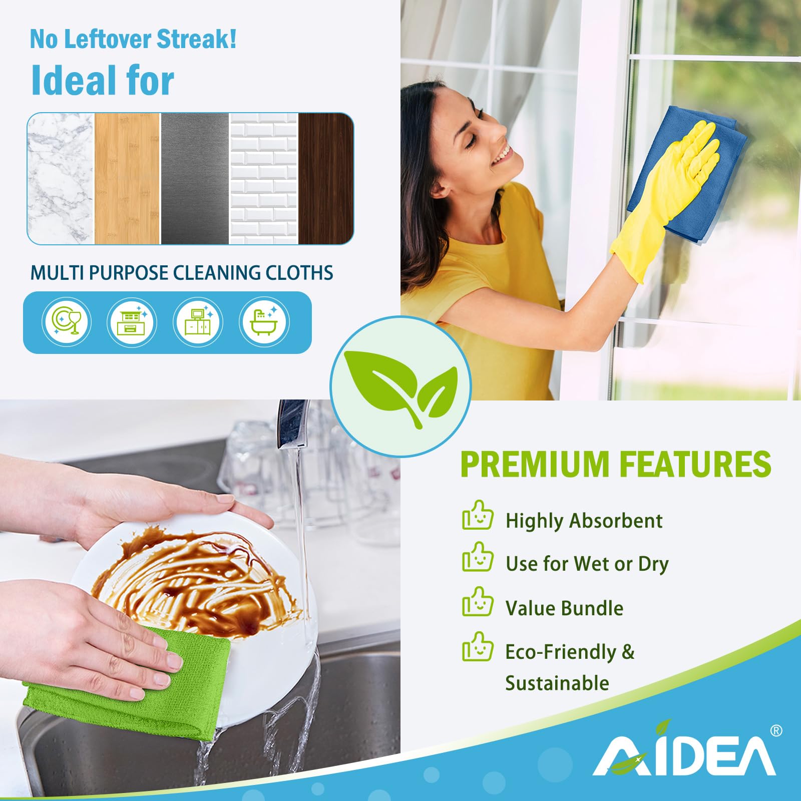 AIDEA Microfiber Cleaning Cloth, 20PK, Soft Absorbent Rags, Microfiber Towels for Cars, Kitchen