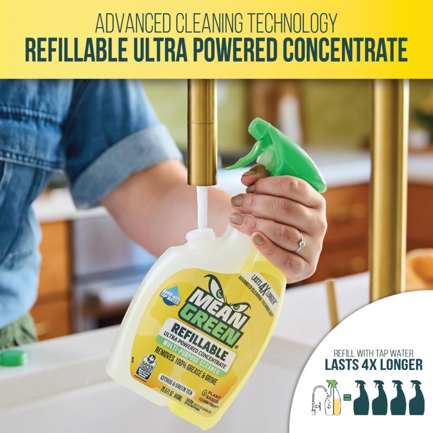 Mean Green Refillable Ultra Powered CONCENTRATE Multi Purpose Cleaner, Citrus & Green Tea, 14.3 fl