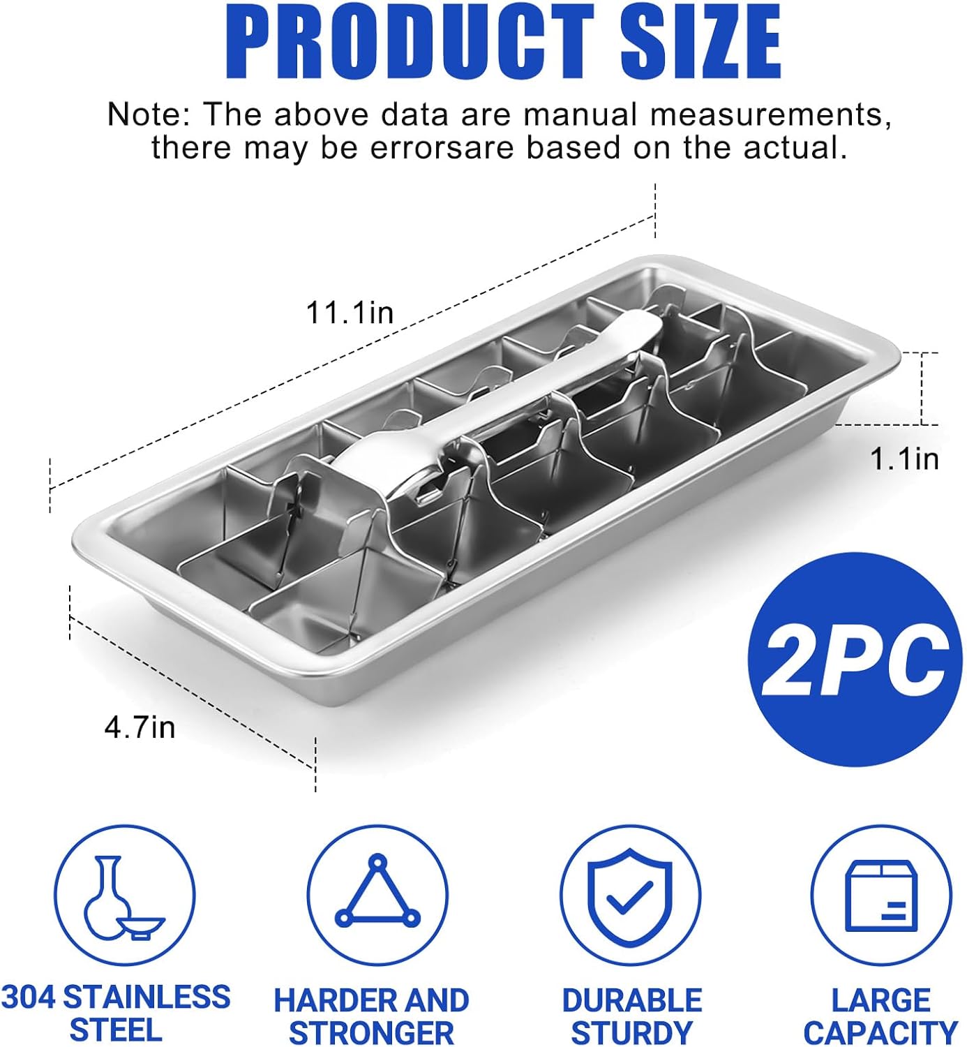2 Pcak 18-Slot Ice Cube Trays Stainless Steel - Professional Heavy Duty Metal Icecube Mold