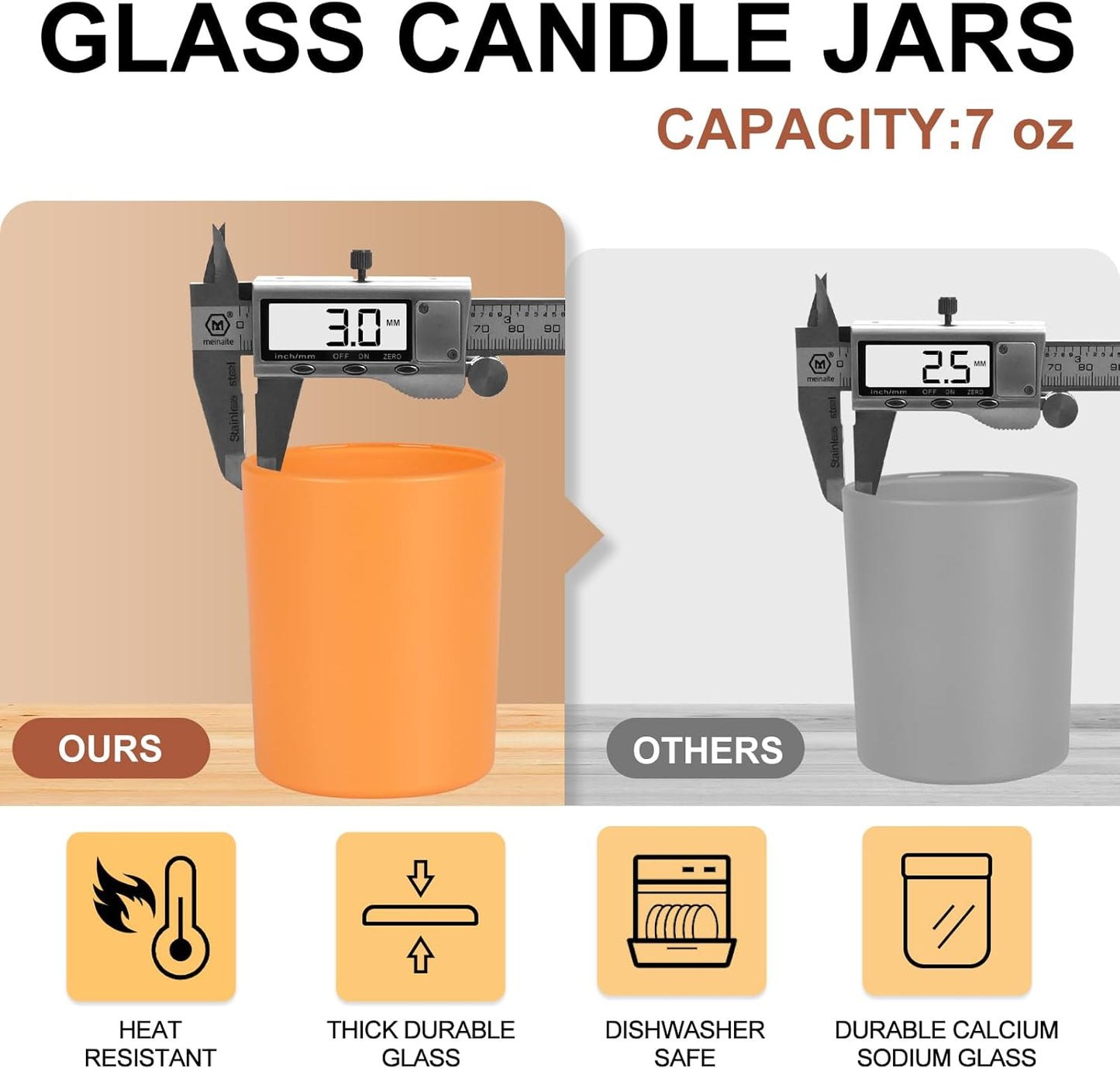 SHOWIN Thick Candle Jars for Making Candles 12 Pcs, 7 OZ Empty Jars with Wood Lids for Candle