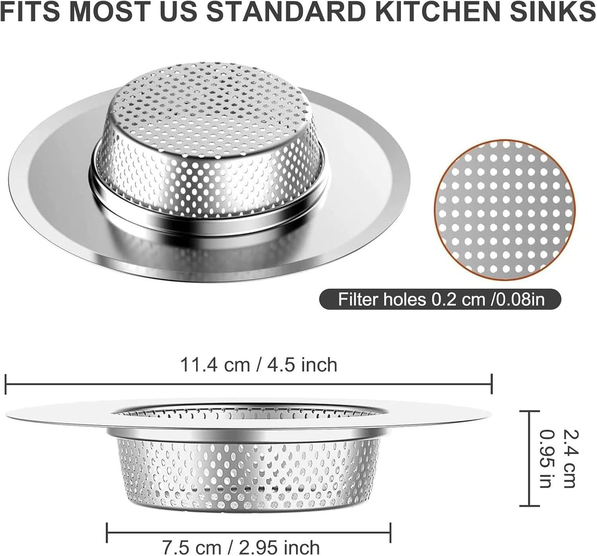 2pcs Heavy Duty Stainless Steel Slop Basket Filter Trap, 4.5" Top / 2.95" Mesh Metal Sink