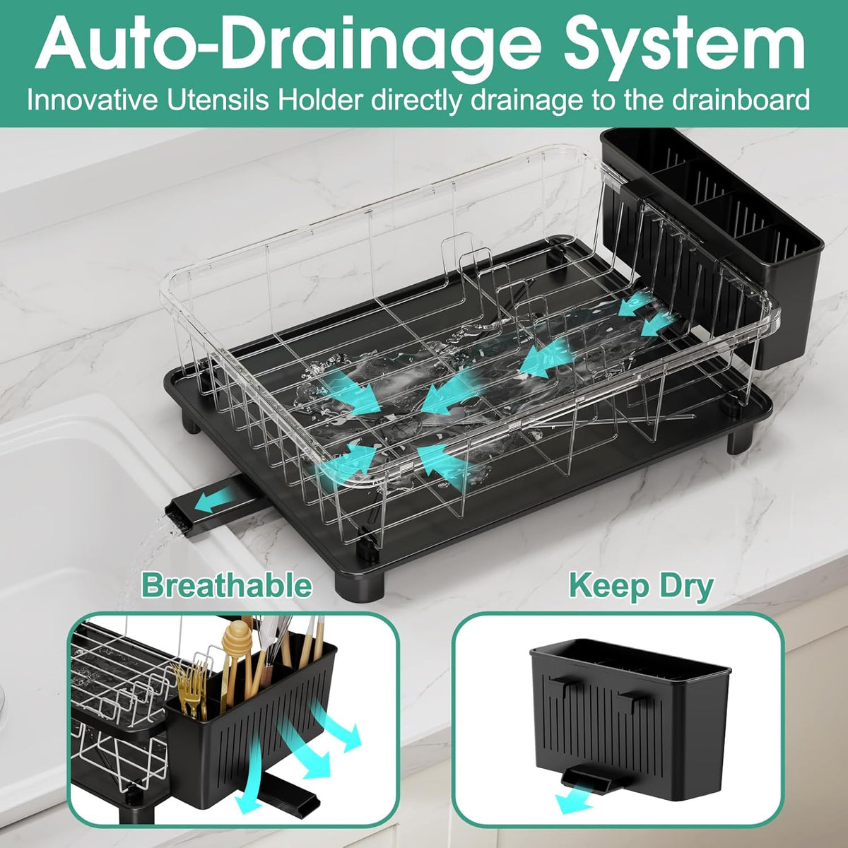 Dish Drying Rack - Space-Saving Dish Rack,Dish Racks for Kitchen Counter with Drainboard, Rustproof