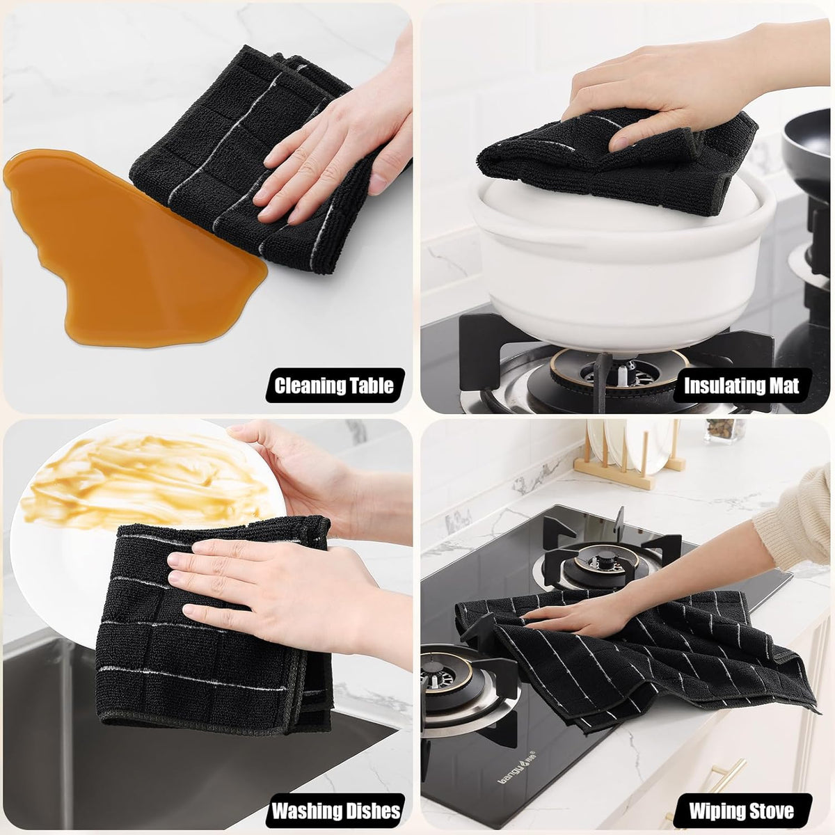 Homaxy Microfiber Kitchen Towels and Dishcloths Set, 12 Pack Soft and Absorbent Dish Hand Towels