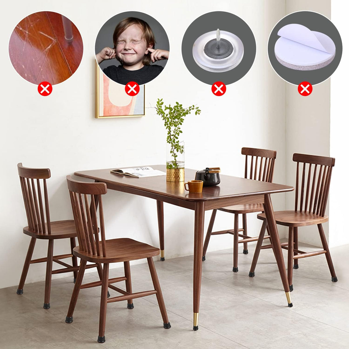 Ezprotekt 24 Pcs Round Silicone Chair Leg Floor Protectors with Felt, Floor Protectors for Chairs