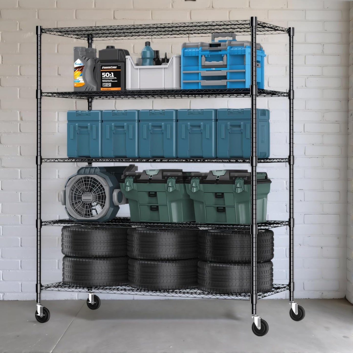 Himimi 5 Tier Wire Shelving with Wheels Heavy Duty Height Adjustable Metal Shelves for Storage
