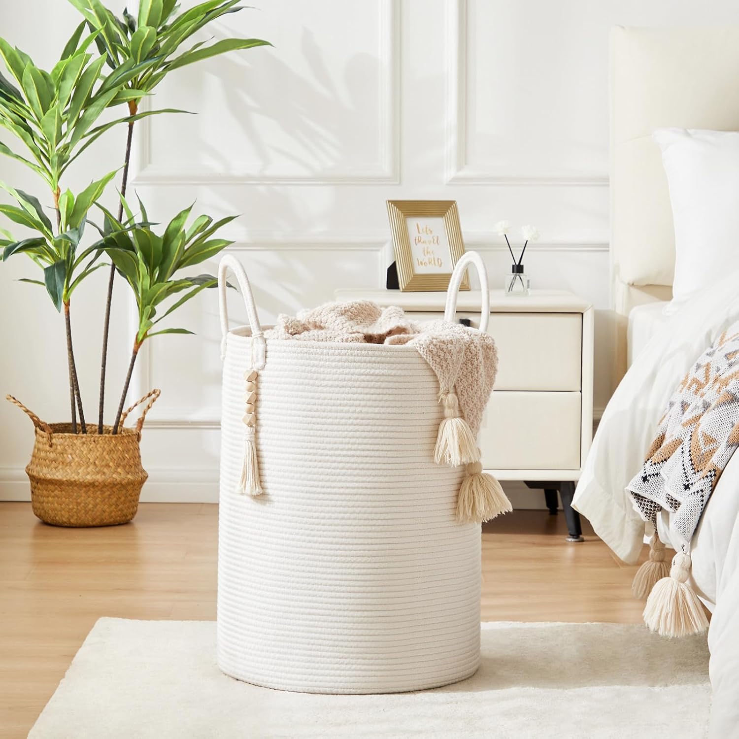 Fiona's magic Woven Rope Laundry Hamper, Tall Laundry Basket for Blanket Storage, Large Dirty
