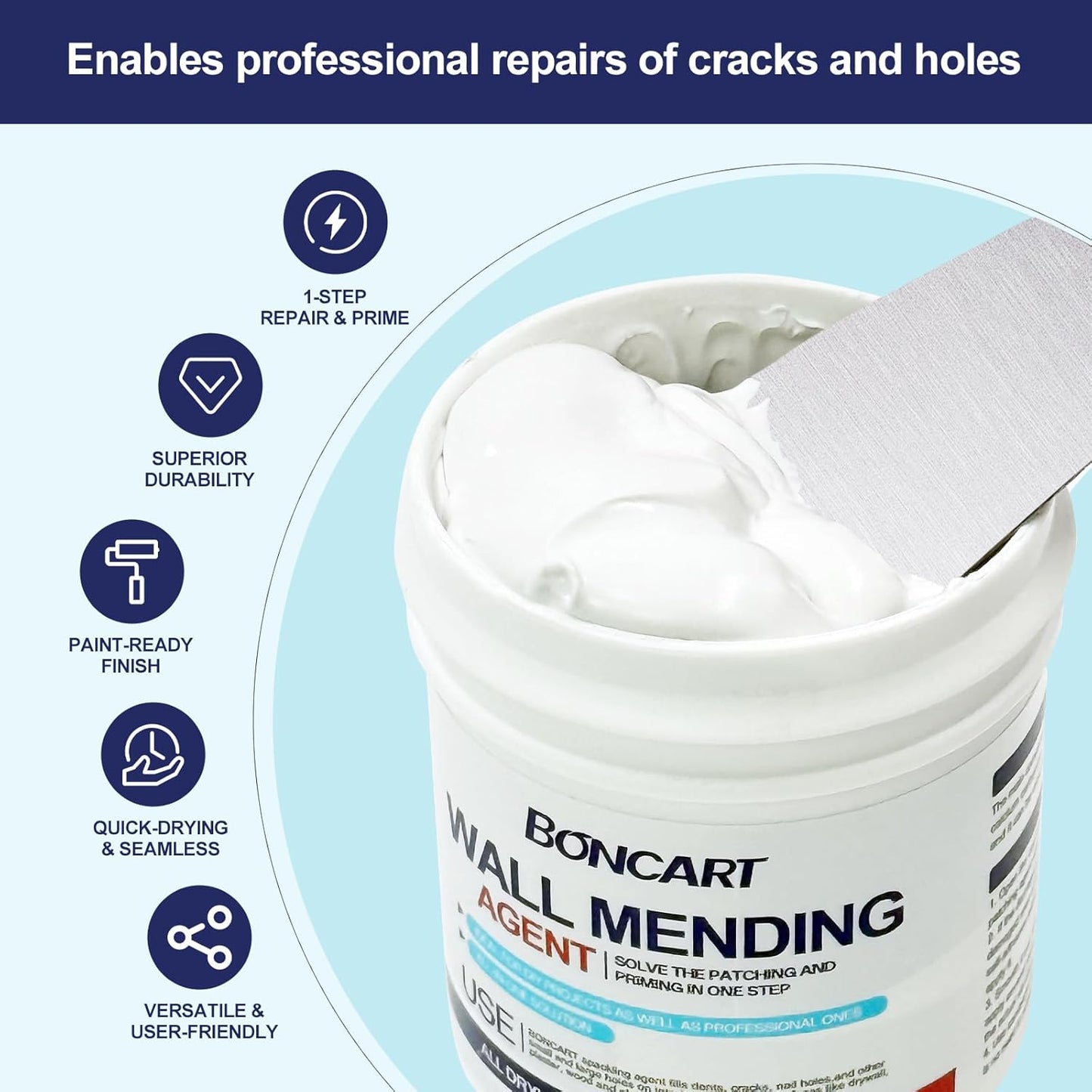 8.6oz Drywall Patch Repair Kit - Professional All-in-1 Tool Set (Scrapers/Sandpaper/Texture