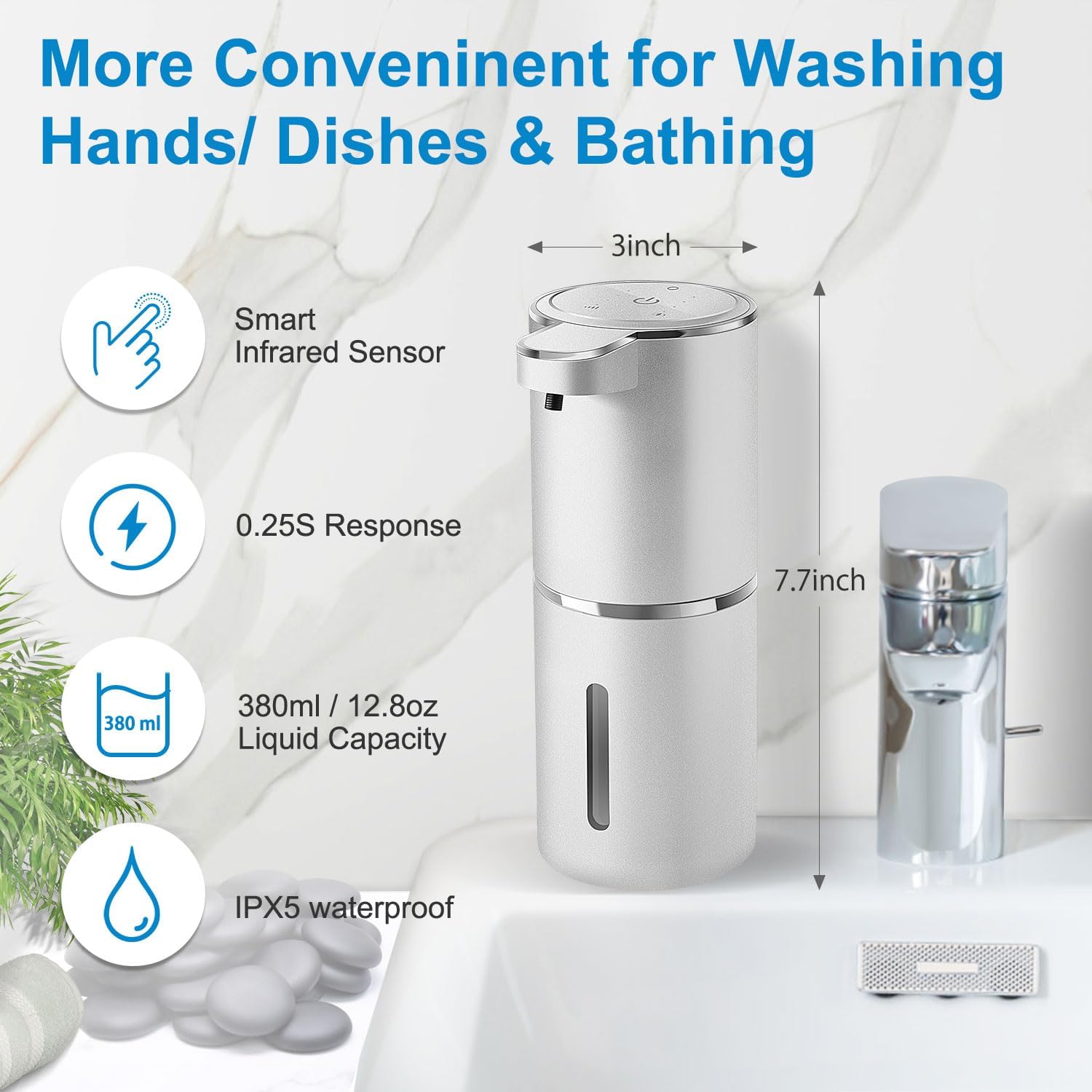 Automatic Foaming Soap Dispenser,4-Level Adjustable Foam, Wall Mount, USB Rechargeable,12.8oz/