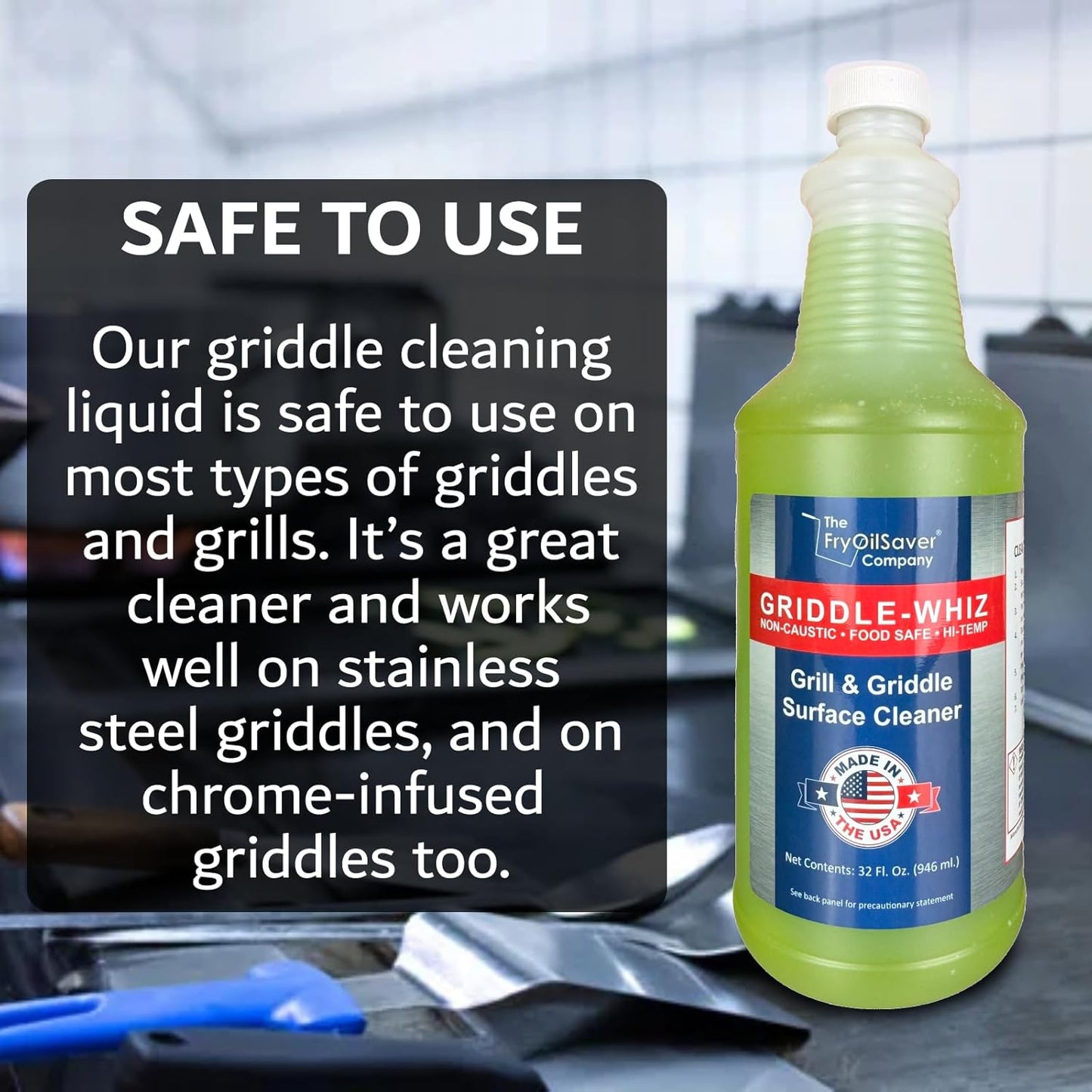 Griddle-Whiz 3 Piece Griddle Cleaning Kit | Liquid Grill Cleaner w/Griddle Scraper & Scrubber Pad