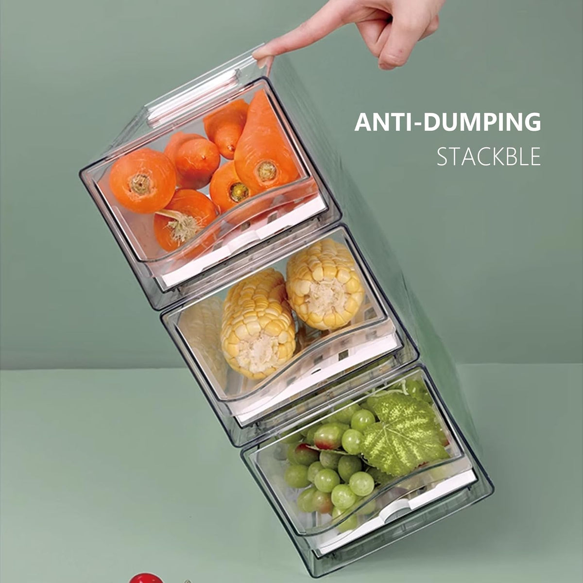 2 Pack Fruit Storage Containers for Fridge with Drain Board, Stackable Refrigerator Organizers and
