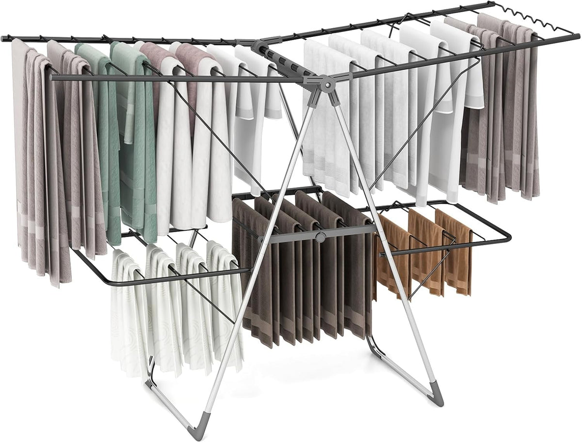 Giantex Clothes Drying Rack, Foldable Laundry Drying Rack with 33 Drying Rails, 3-Level Adjustable