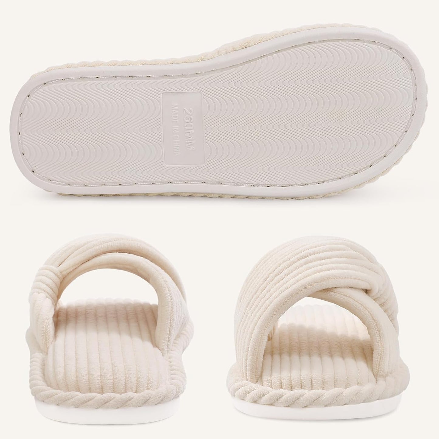 Evshine Summer House Slippers for Women Corduroy Cross Bow Indoor Slippers Open Toe Slip On Bedroom