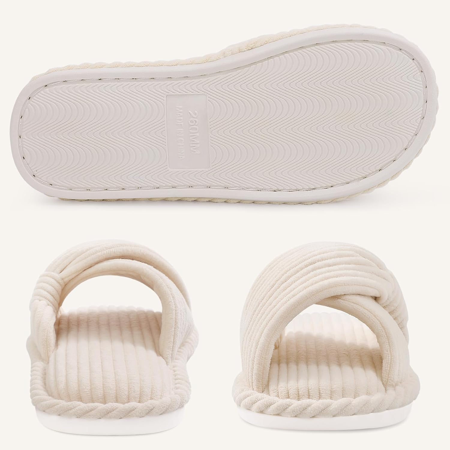 Evshine Summer House Slippers for Women Corduroy Cross Bow Indoor Slippers Open Toe Slip On Bedroom