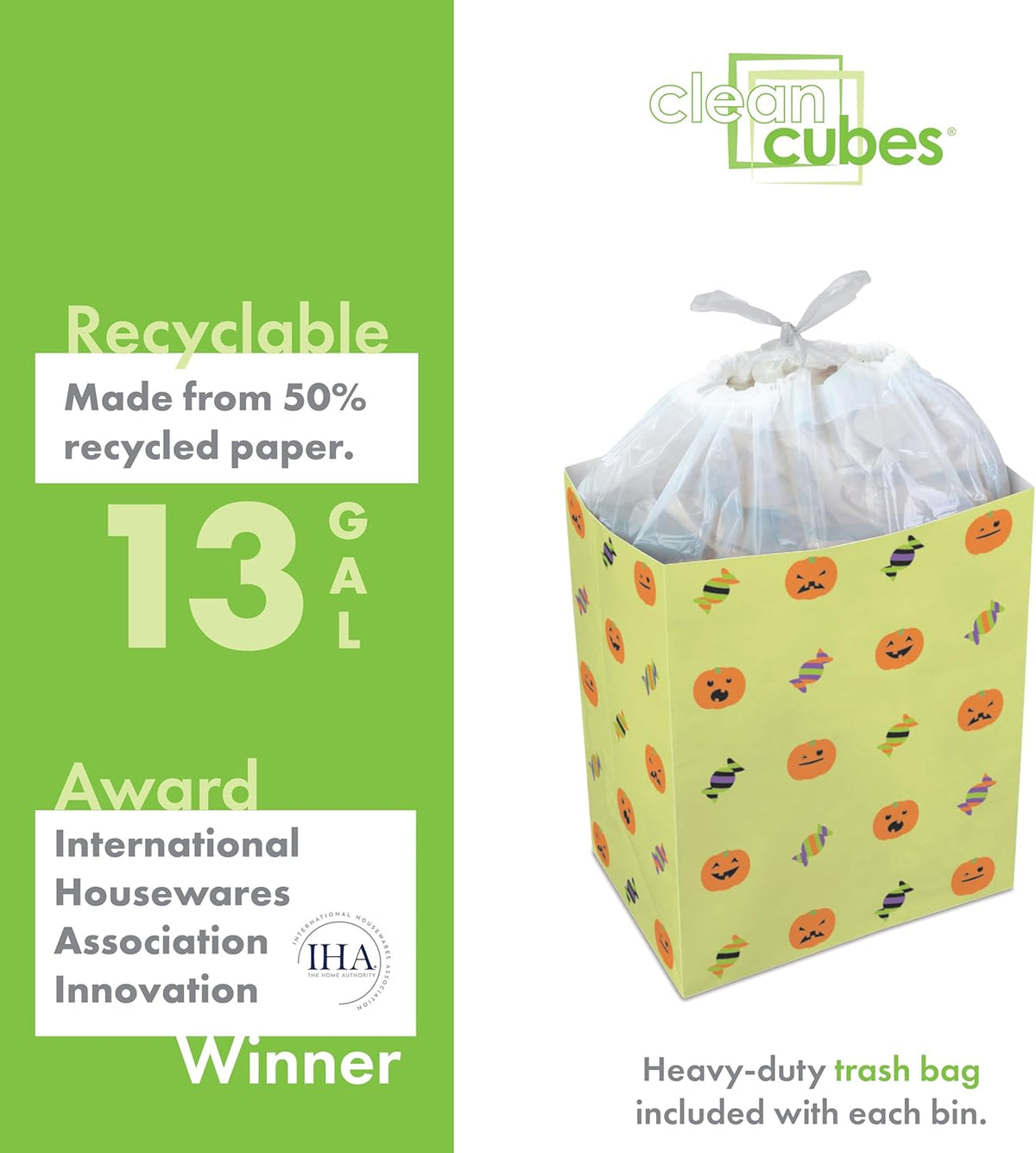 13 Gallon Disposable Pop-Up Trash Cans (3-Pack) with Fitted Bags – Foldable Garbage & Recycling