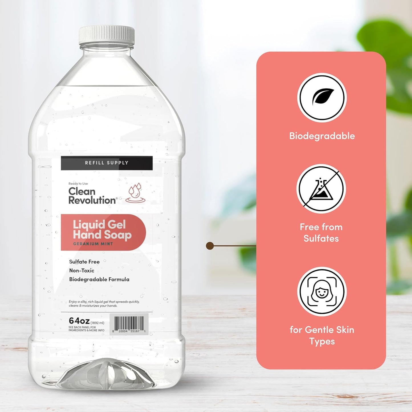 Clean Revolution Liquid Gel Hand Soap, Silky Rich Liquid, Quick Lather, Fast Rinsing, Contains Real