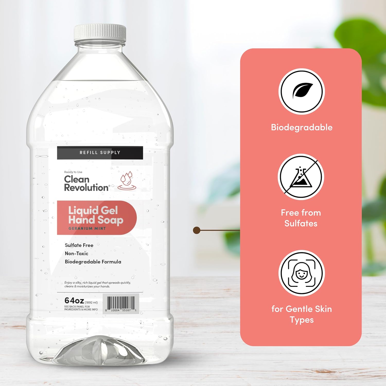 Clean Revolution Liquid Gel Hand Soap, Silky Rich Liquid, Quick Lather, Fast Rinsing, Contains Real