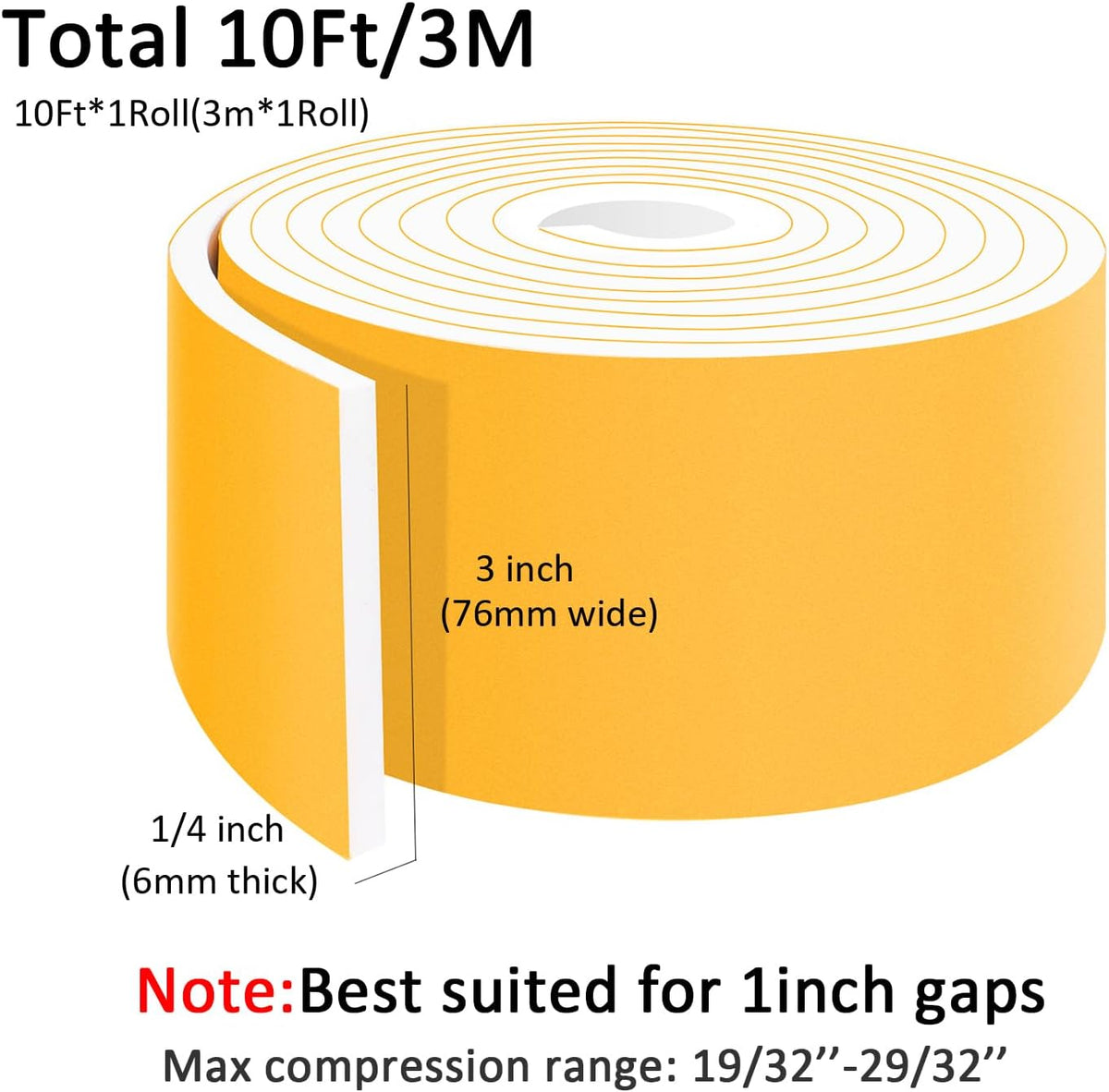 High Density Foam Weather Stripping Door Seal Strip, Insulation Tape Roll for Insulating Door