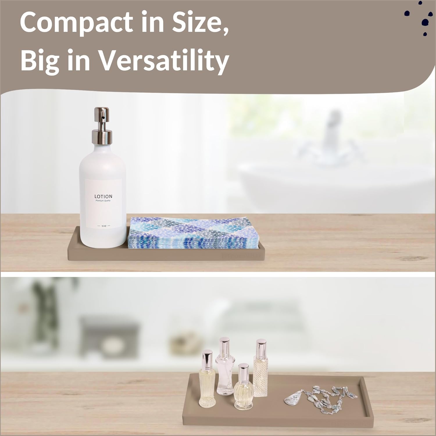 Countertop and Vanity Tray - 11.7" Silicone Bathroom Tray, Flexible Dish Soap Holder for Kitchen