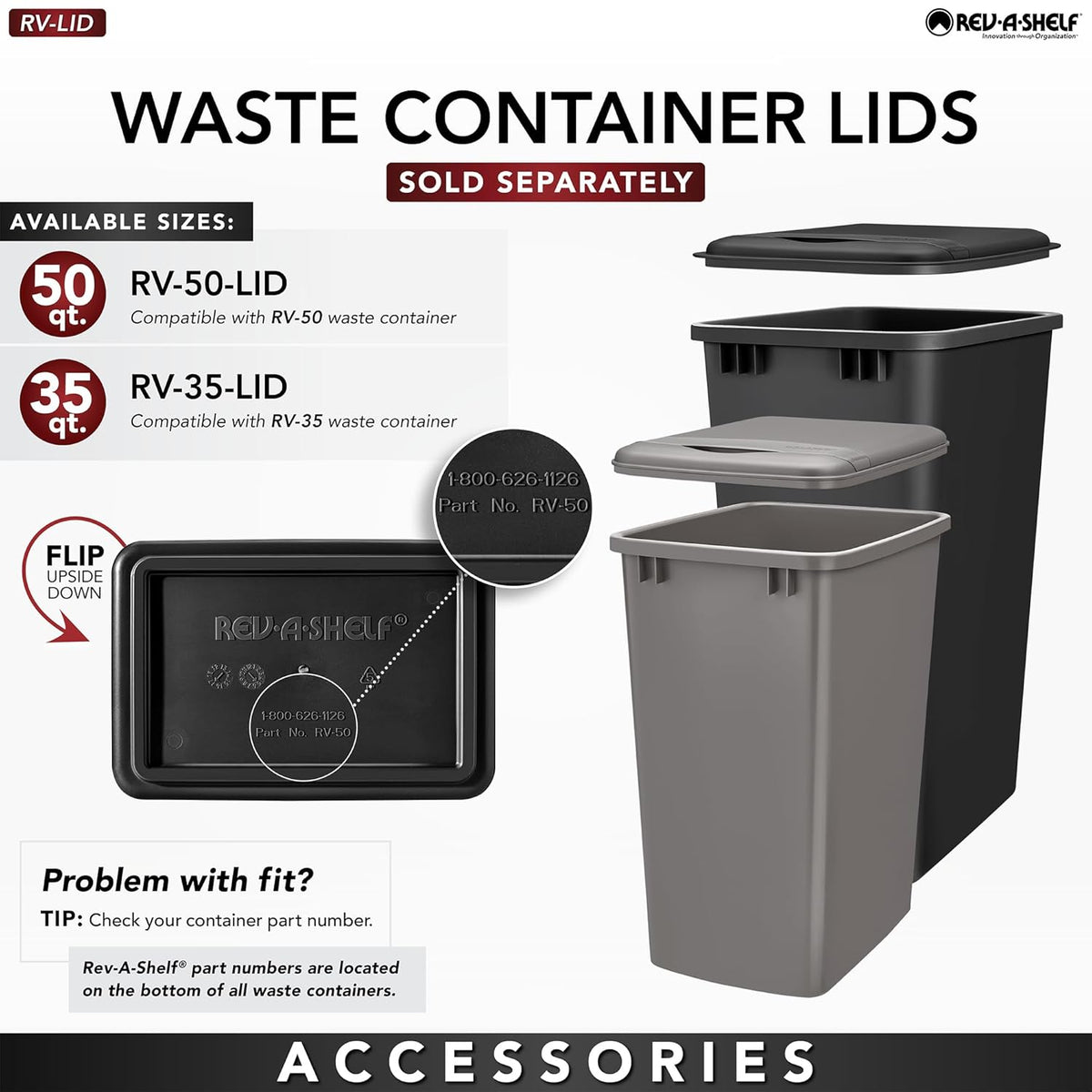 Rev-A-Shelf Double Pullout Trash for Full Height Kitchen Cabinets 50 Quart 12.5 Gallon with