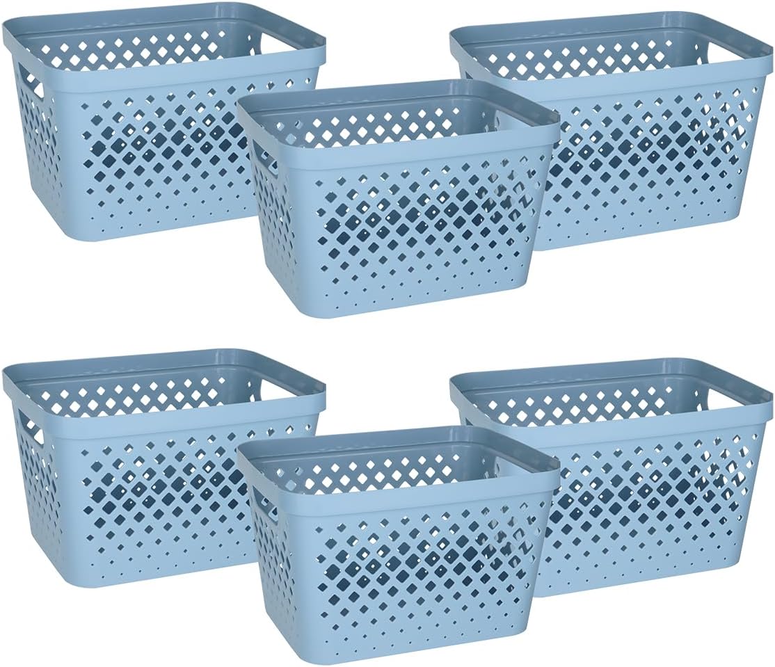 Glad Plastic Storage Basket Set, Value Pack of 6 | Open Storage Bins for Shelves, Bathroom, Pantry