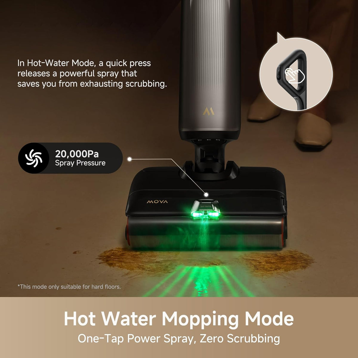 Mova X4 Pro Wet Dry Vacuum Cleaner, 20000Pa Cordless Vacuum Mop with Zero Tangle, Hot Water Mopping