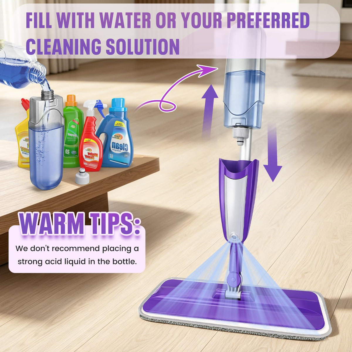 Beyoco Spray Mop for Hardwood Floors Cleaning with 3 Washable Pads