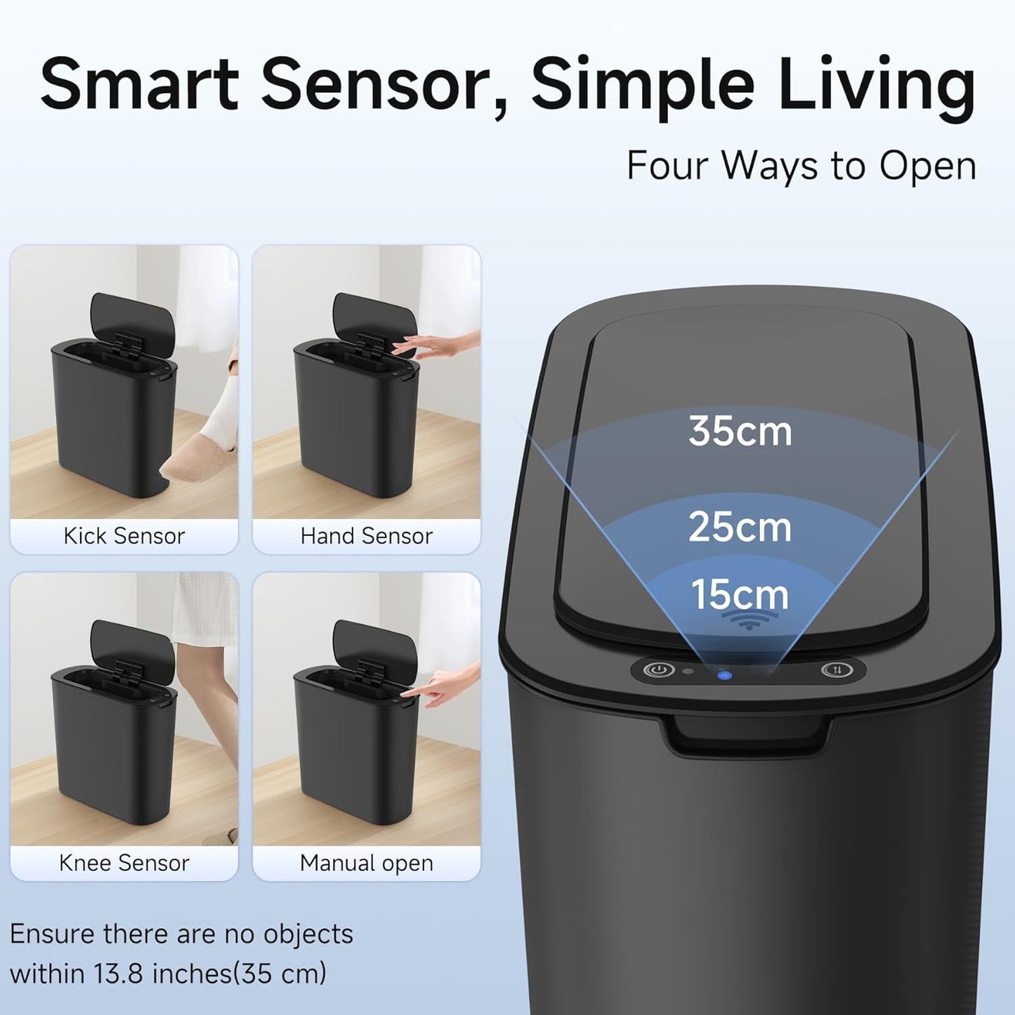 TIPGO Automatic Motion Sensor Bathroom Trash Can with Lid, 2.6 Gallon Touchless Trash Bin, Smart