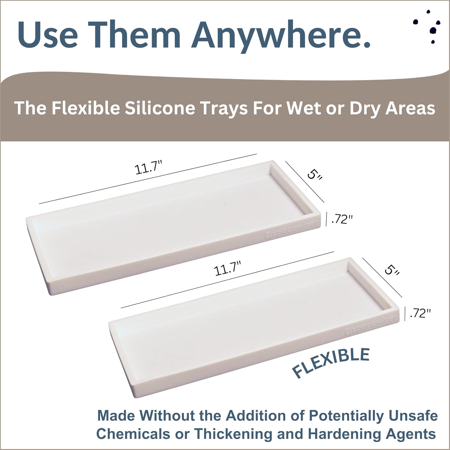 Countertop and Vanity Tray - 2 PC Large 11.7" Silicone Bathroom Trays, Counter Organizer, Dish Soap